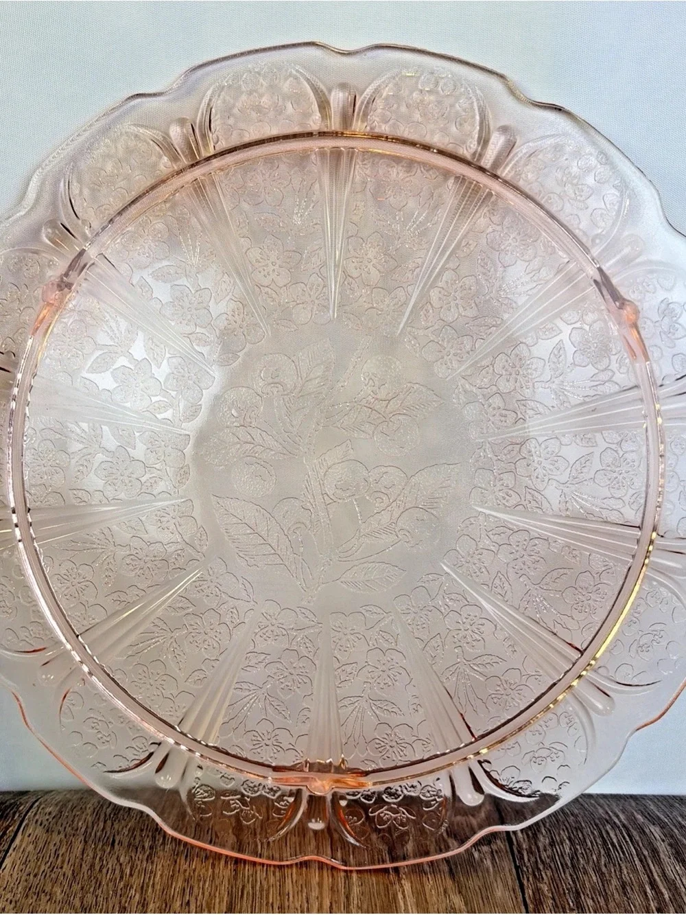Jeannette Cherry Blossom Pink Depression Glass Cake Plate 10.25